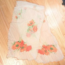 vintage 60s sheer head neck scarf sash madein Japan Floral cottagecore retro 62"