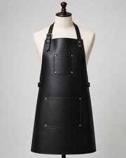 Black Leather Apron Heavy Duty BBQ Chef Barber Workshop Craft Adjustable Apron