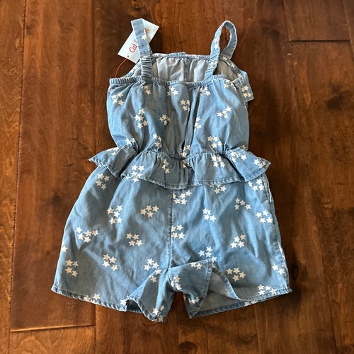 Cat and Jack Girls 5T Romper Outfit Summer Chambray Blue Stars Sleeveless NEW - Picture 5 of 6