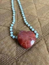 Kalan Jade Heart Necklace Silver .925 Mint Red Large Stone