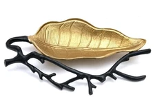 Gute Decorative Gold Leaf Black Branches Tray for Candy Fruits Dish Server Plate