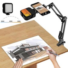 Overhead Phone Mount Arm Holder w/LED Light Flexible Stand for Video Recording