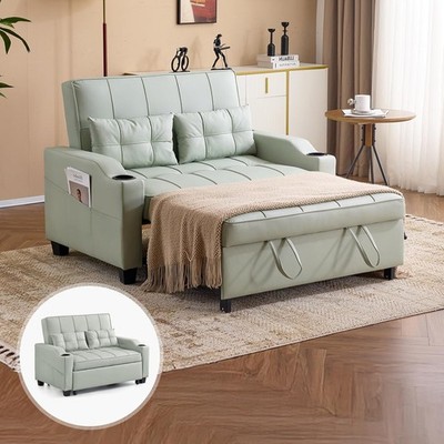 Light Green Futon Sofa Bed Convertible Loveseat Sleeper Couch Faux Leather