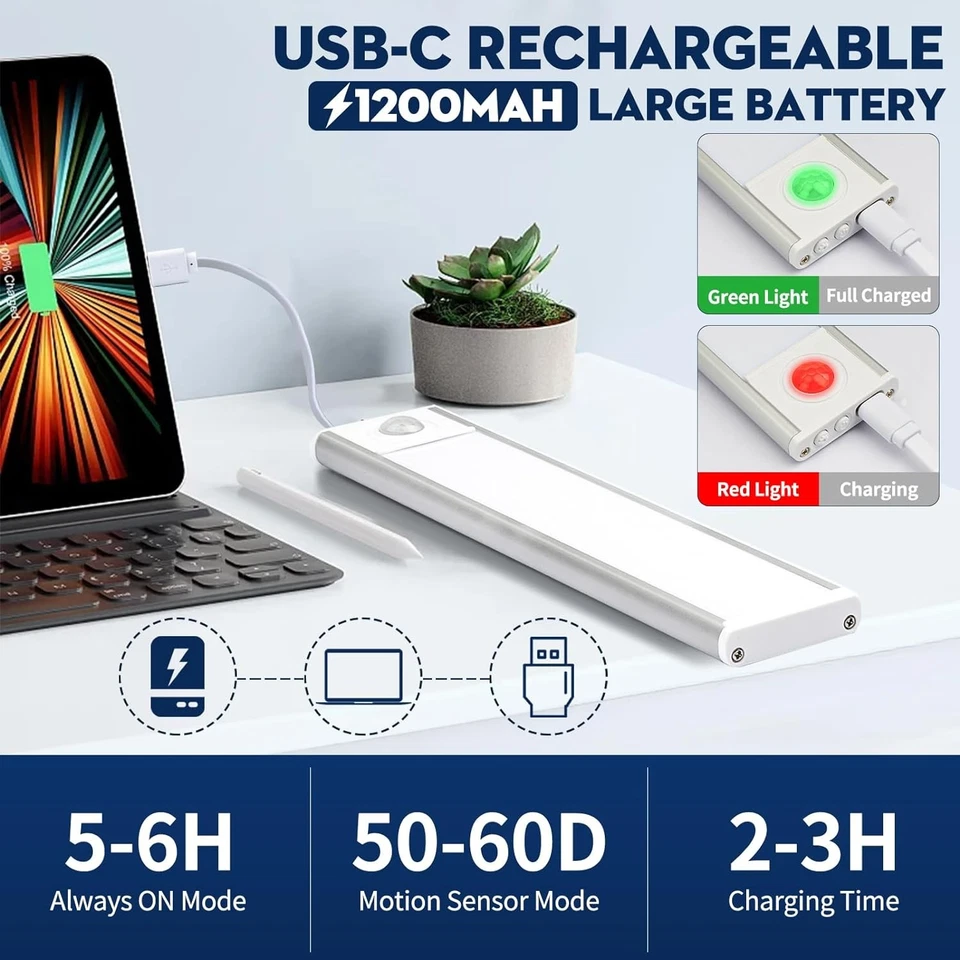 LED Unterbauleuchte 3in1 Dimmbar Mit Bewegungsmelder USB AKKU Küche Schranklampe - Bild 4 von 4