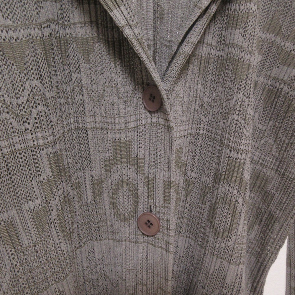 PLEATS PLEASE ISSEY MIYAKE◆長袖シャツ/3/ポリエステル/GRY/PP61-JD603 ISSEY MIYAKE PLEATS PLEASE PLEATS Geometric Mesh Long Sleeve