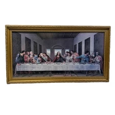 Vintage Dicksons 18 1/2”x 33 1/2” The Last Supper Framed Portrait