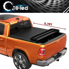 5.7FT Soft Quad-Fold Tonneau Cover For 2009-2026 Dodge Ram 1500 Truck Bed On Top