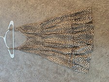 Leopard Print V Neck Dress With White Trim Detail Around Neckline/Side Zipper