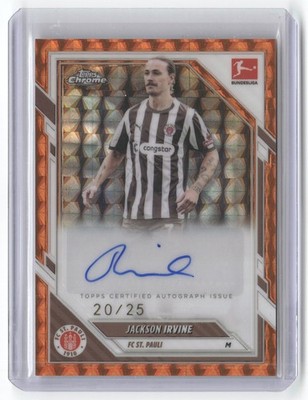 Jackson Irvine 2025-26 Topps Chrome Bundesliga Orange Refractor /25 AUTO BA-JI