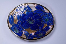 Vintage Cloisonn Floral Gold Tone Enamel Belt Buckle 2.5" x 1.75" Asian Art