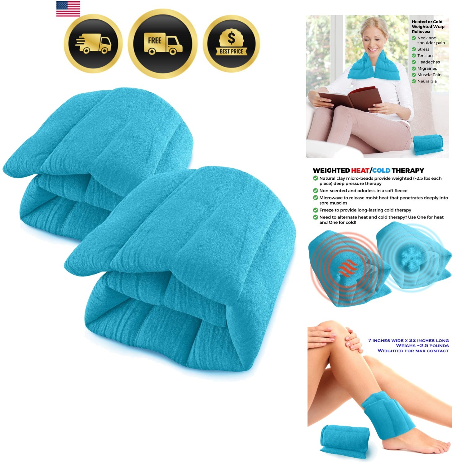 S Set Of 2 Natural Moist Heat Pad For Back Pain, Neck...