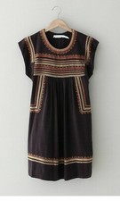 ISABEL MARANT "Demma" Embroidered Dress Sz 36 Washed Black RARE Raw Silk