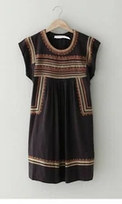 ISABEL MARANT "Demma" Embroidered Dress Sz 42 Washed Black RARE Raw Silk