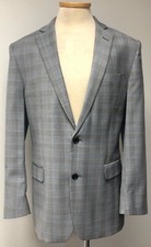 BROOKS BROTHERS EXPLORER REGENT FIT FINE GRAY BLUE PLAID WOOL BLEND 2 BUTTON 42R