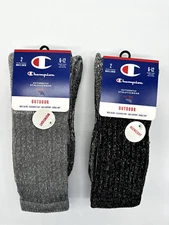 NEW 2 PAIRS PACK MENS CHAMPION MID WEIGHT OUTDOOR WOOL BLEND CREW SOCKS 6-12