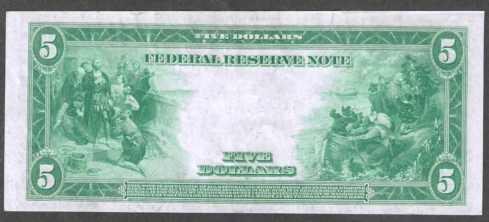 1914 $5 FEDERAL RESERVE NOTE ~ NEW YORK DISTRICT ~ CHOICE CRISP UNCIRCULATED - Image 2 of 4