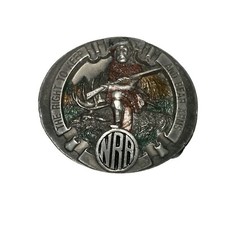 VINTAGE 1995 NRA THE RIGHT TO KEEP BEAR ARMS GUN BELT BUCKLE USA Pewter Elk