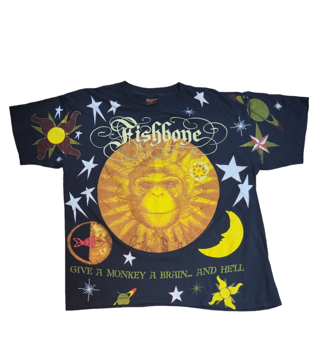 Vintage Fishbone Give a Monkey A Brain AOP Re-Printed 90s T-shirt Size XL