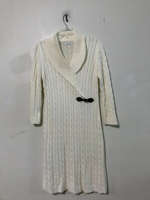 Calvin Klein Size L Cream Cable Knit Ribbed Wrap Sweater Dress Women  Stylish Cut | eBay