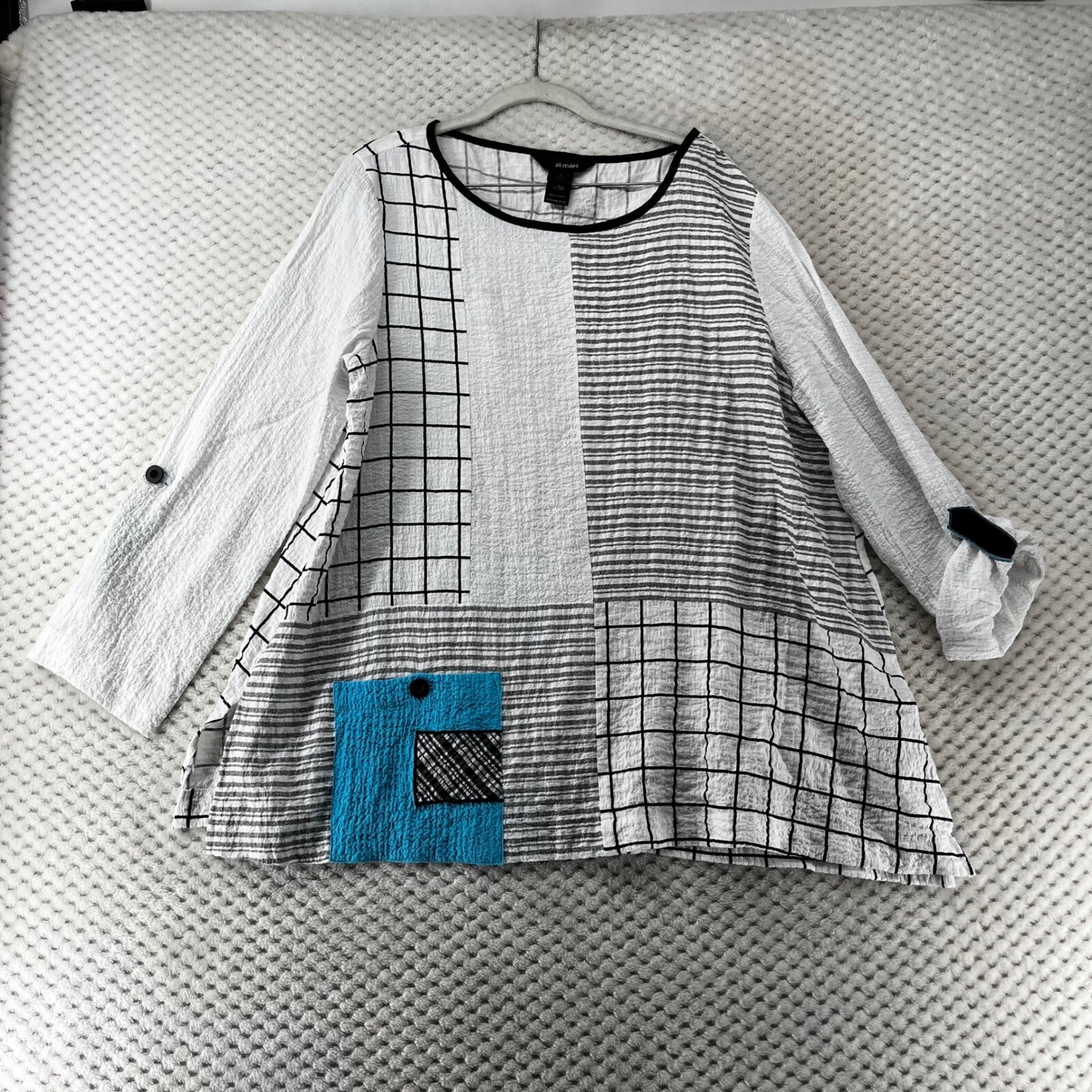 Ali Miles Tunic Top Patchwork Print 3/4 Sleeve Bu… - image 1