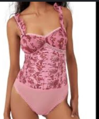 FREE PEOPLE Size S ''Weekend Plans'' Bodysuit Hot Pink Floral Sleeveless Cinched