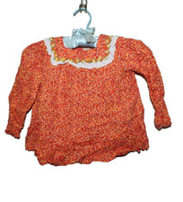 Handmade Dress Size 3T Orange Floral Fall Long Sleeve Prairie Cottage Vintage