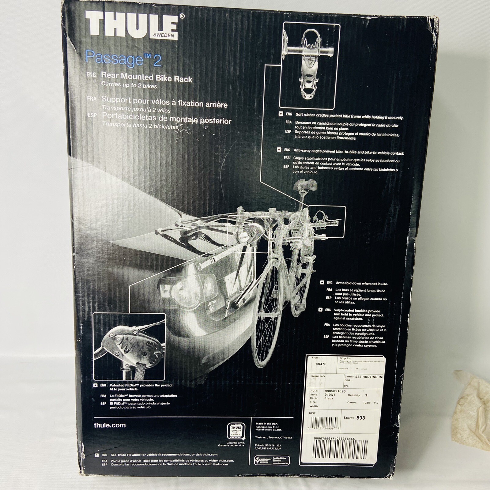 Thule Passage 2 Bike Carrier Trunk Mount 910XT In Original BOX NEW