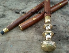 Vintage Brass Designer Wolf Head Handle Antique Style Walking Stick Wooden Cane