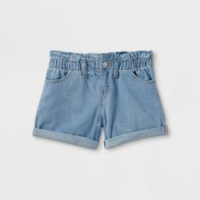 Girls' High-Rise Paper Bag Waist Shorts - Cat  Jack Medium Wash XL 14/16 Plus,