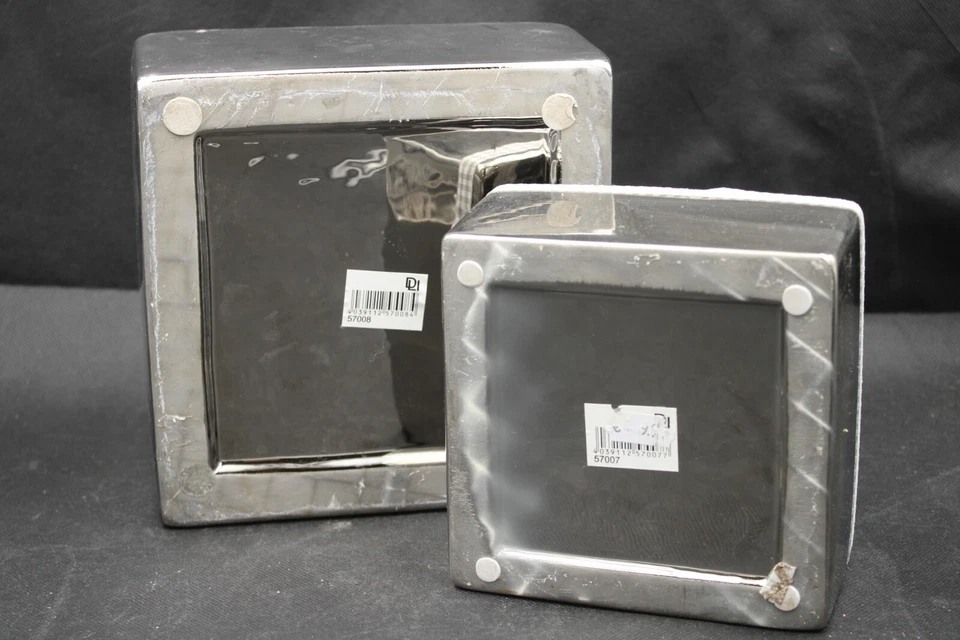 2x Blumentöpfe Übertopfe aus Keramik Spiegel Silber Set groß & klein Deko modern - Bild 3 von 4