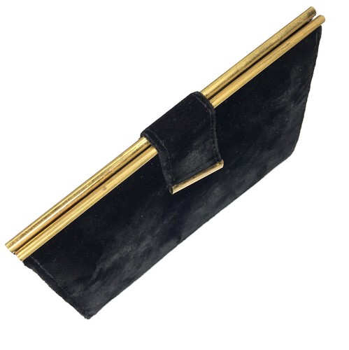 Dorset Fifth Avenue Clutch Purse Black Velvet Bag Handbag Crown Lewis Mirror Vtg - Picture 2 of 12