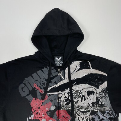 Vintage Y2K Avirex Zip Up Hoodie Sweatshirt Studded Skull Knife