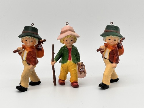 3 Plastic Hobo Boys Rabbit Bunny Walking Stick Figurines 3.5” Ornaments ...