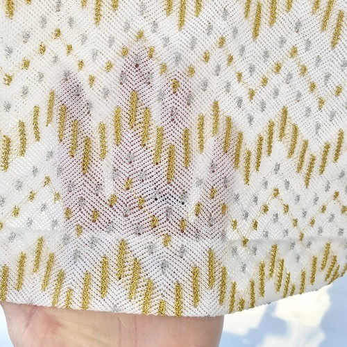 Vintage White & Gold Chevron Knit Long Sleeve Top semi sheer 50s style mod - Picture 2 of 5
