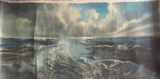 Maritime Seascape Nautical  Signed v. B.. Illegible Maritime Waves at the Sky 