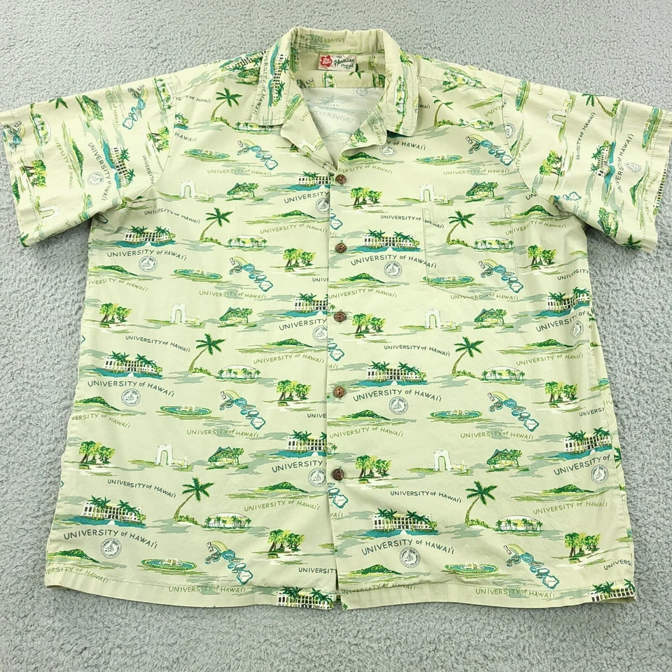 Camisa Hilo Hattie De Colección Para Hombres 2XL XXL Verde Universidad de Hawaii Tropical Aloha Foto 2 de 4