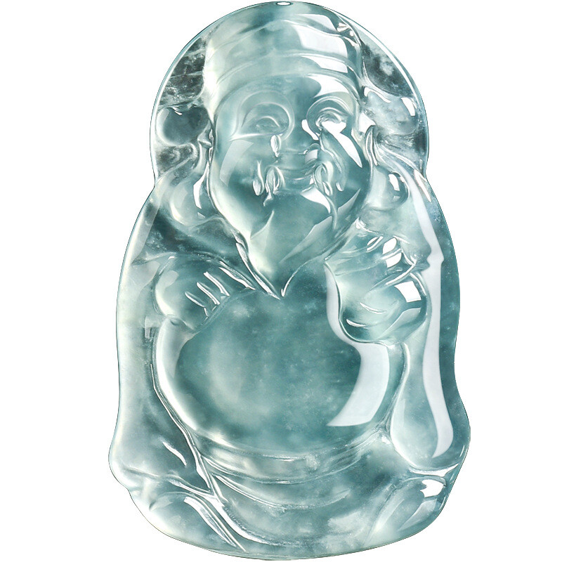 Certified A-Grade Natural Icy Blue Jade Wealth God Pendant 财神