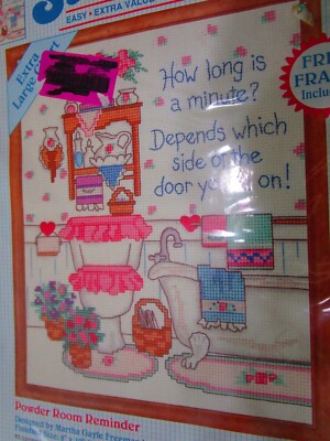 Powder Room Reminder No Count Cross Stitch Kit #72135 (1993, Dimensions)