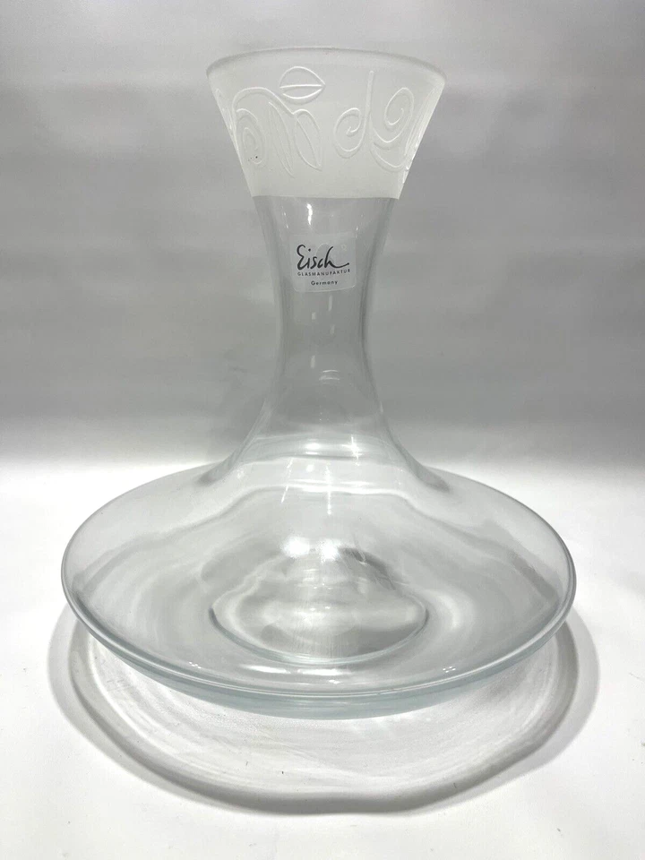 Jarra de vino de cristal de vidrio de hielo grabada con patrón de hoja esmerilada borde 9"x8,5" única Foto 3 de 4