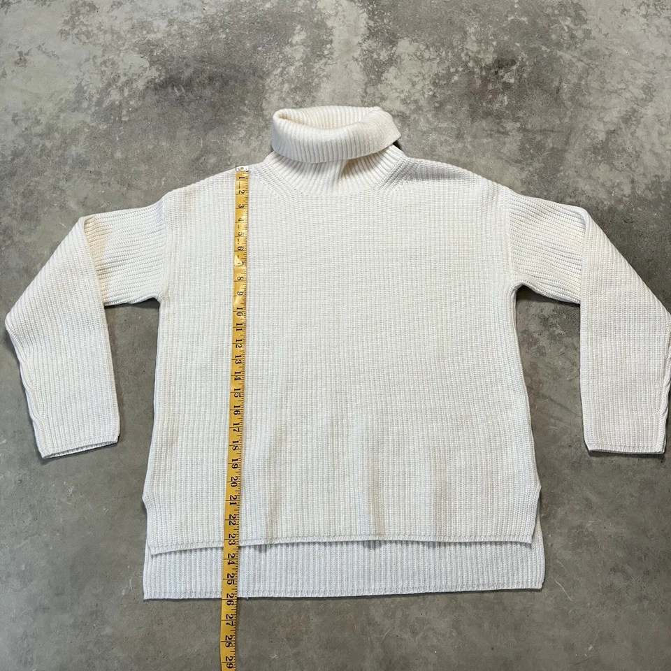 Suéter Nordstrom Mujer Pequeño Marfil Acanalado Pullover Cuello Alto Lana Cachemira Foto 3 de 4