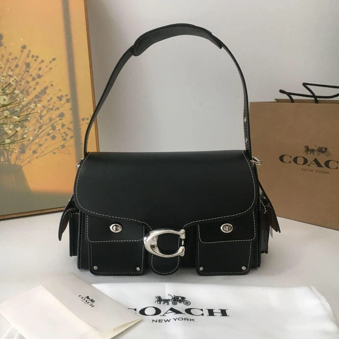 Borsa a tracolla Coach Cargo Turnlock Soft Tabby CU124 in pelle nera outlet nuova