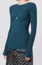  325 Helmut Lang Women's Blue Ribbed Bra Long-Sleeve Blouse Top Size M