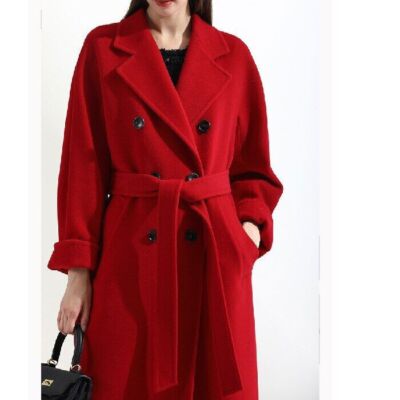 Camel Double Breasted Cashmere Coat Women's Medium Length Woolen Woolen Coat