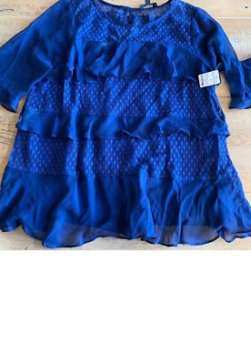NWT Ella Moss Navy Ruffle Blouse , Size Large