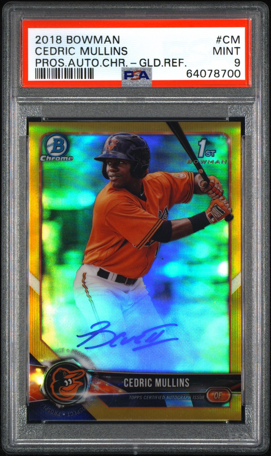 2018 Bowman CEDRIC MULLINS #CPA-CM Chrome Autograph Gold 24/50 Mint PSA 9
