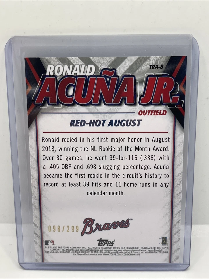 Ronald Acuna Jr 2020 Topps Update Highlights Black Parallel SP /299 #TRA-8 - Image 2 of 2