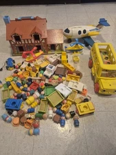 Lot Figures  Vintage Fisher Price Little People House Parts Chairs Plane Bus