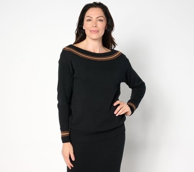 Studio Park Stripe Detail Boatneck Sweater Black 3XL New