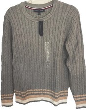 Tommy Hilfiger Womens Cotton Cable-Knit Sweater Grey Sz. L New Preppy