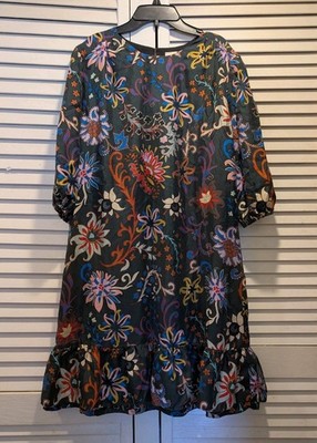 Tory Burch Shift Dress Size 12 Silk Floral Ruffle Midi Dress ( Missing  Belt) | eBay